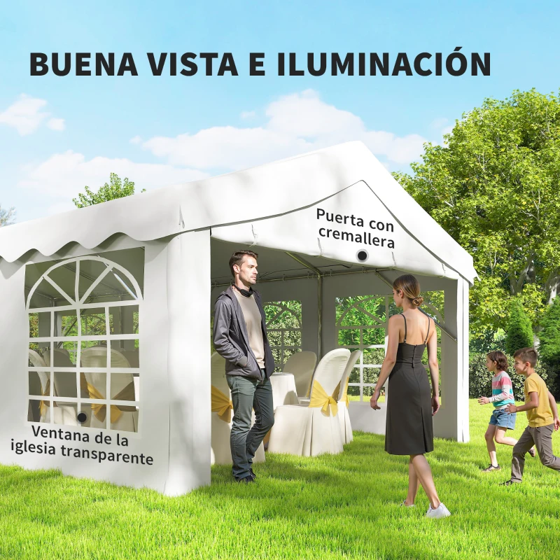 Outsunny Carpa para Fiestas 4x8 m Carpa de Jardín con Paredes Extraíbles Puerta y Ventanas UPF50+ para Boda Camping Blanco