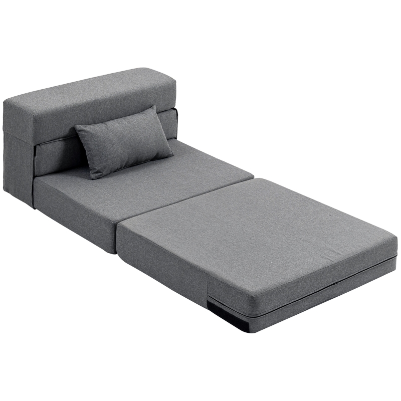 HOMCOM Bodensofa, Polstercouch, in Matratze umwandelbar, Schaumstoff, Kissen, Grau