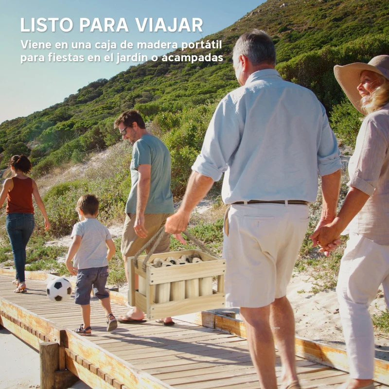 SPORTNOW Juego de Bolos Finlandeses de Madera con 12 Bolos 1 Palo y Caja de Transporte para Adultos Jardín Natural