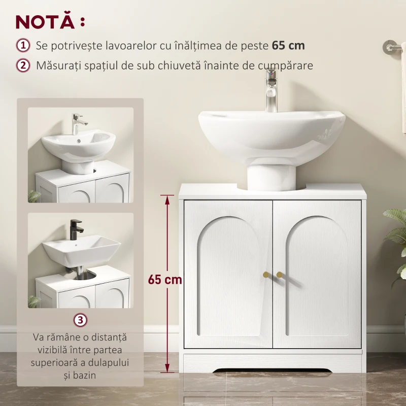 HOMCOM Dulap pentru Sub Chiuvetă cu 2 Uși Arcuite - Alb