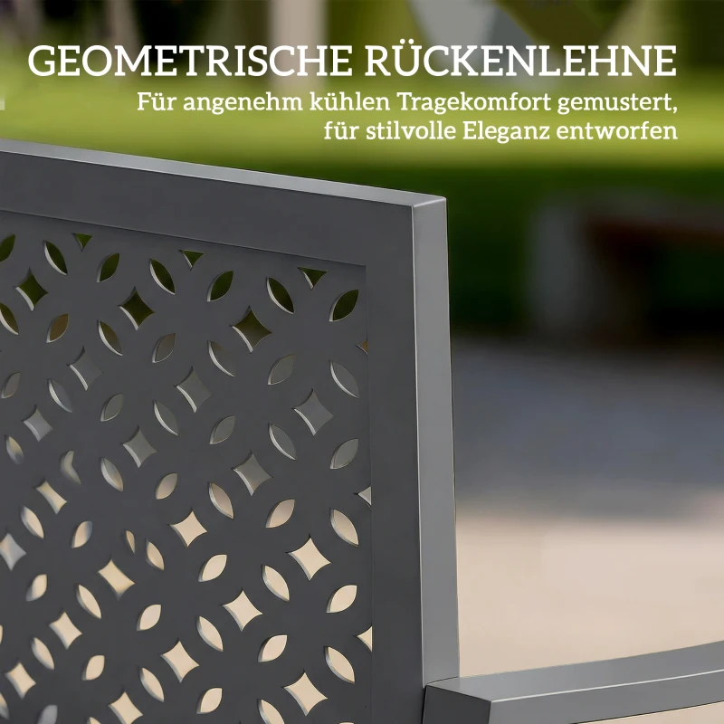 Outsunny Gartenbank 2-Sitzer Metall wetterfest Outdoor Sitzbank mit rostbeständiger Rückenlehne, Geometrisch bis 240 kg