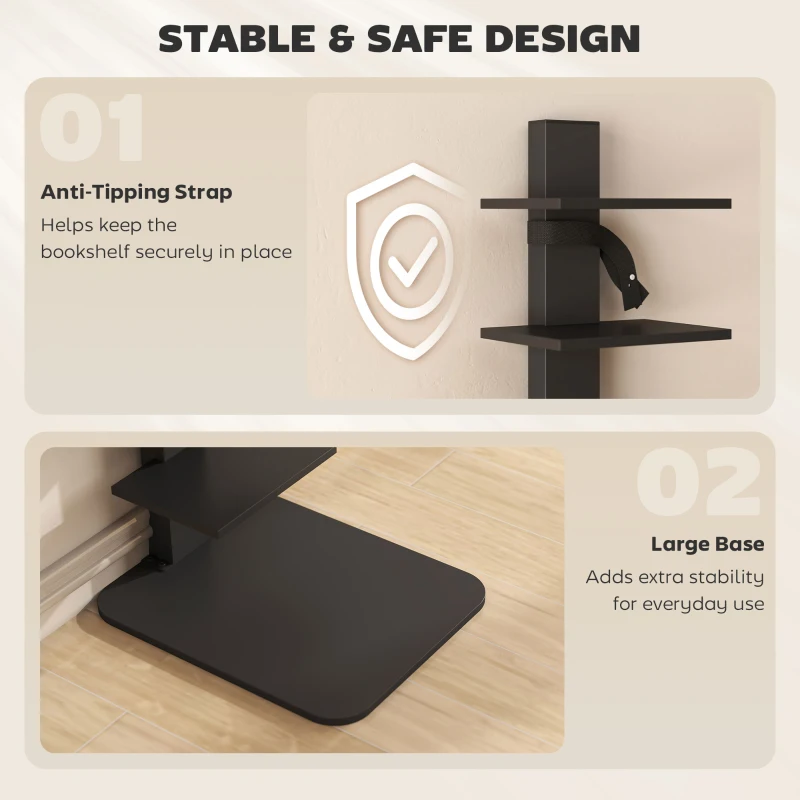 HOMCOM Bibliotecă Verticală înaltă cu 11 Rafturi, Bibliotecă Economisitoare de Spațiu Slim, Raft Industrial pentru Living, Dormitor, Birou, 34.5x41.5x163.5 cm, Negru