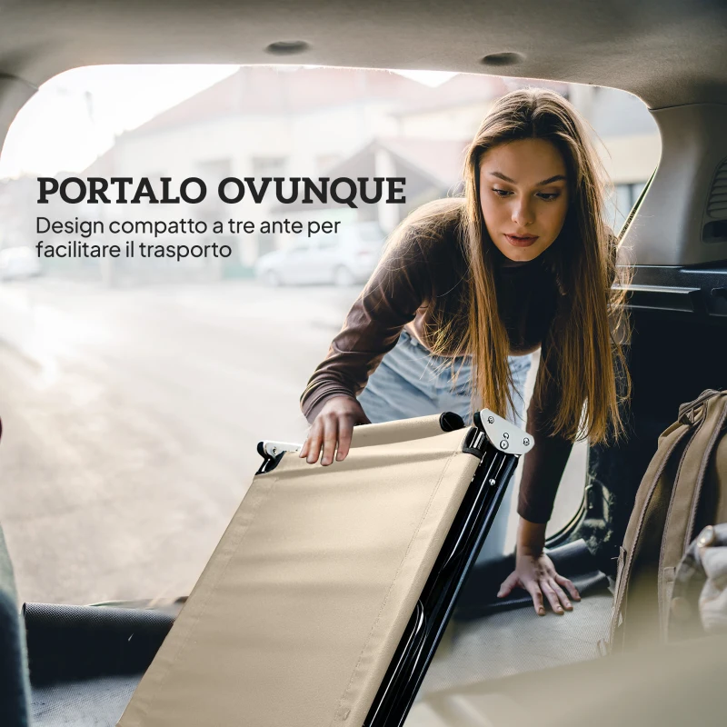 Outsunny Lettino Prendisole Pieghevole con Foro per il Viso Imbottito e Schienale Reclinabile, Beige