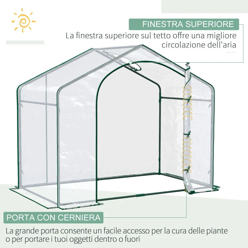Outsunny Serra da Esterno con Ingresso a Zip e Presa d'Aria Superiore, in Plastica e Acciaio, 180x100x152 cm, Trasparente