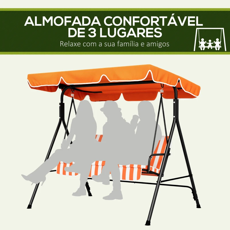 Outsunny Baloiço de Jardim Exterior de 3 Lugares com Toldo Ajustável e Estrutura de Aço 172x110x153 cm Laranja