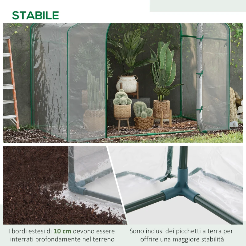 Outsunny Serra da Esterno con Ingresso a Zip e Presa d'Aria Superiore, in Plastica e Acciaio, 180x100x152 cm, Trasparente