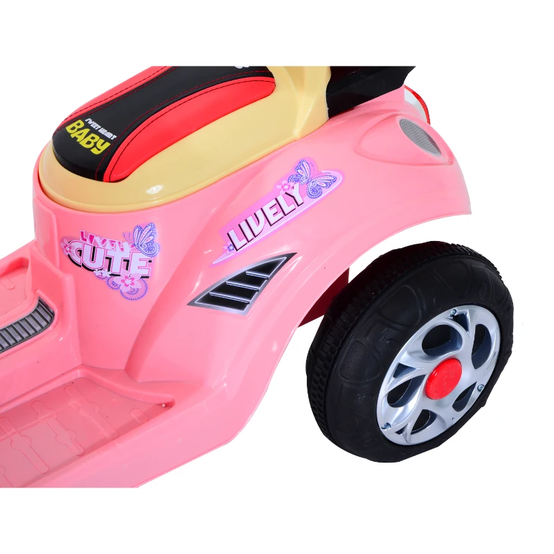 HOMCOM Coche Triciclo Moto Eléctrica Infantil Correpasillos a Batería Niños +3 años 6V Metal + PP 108x51x75cm Rosa