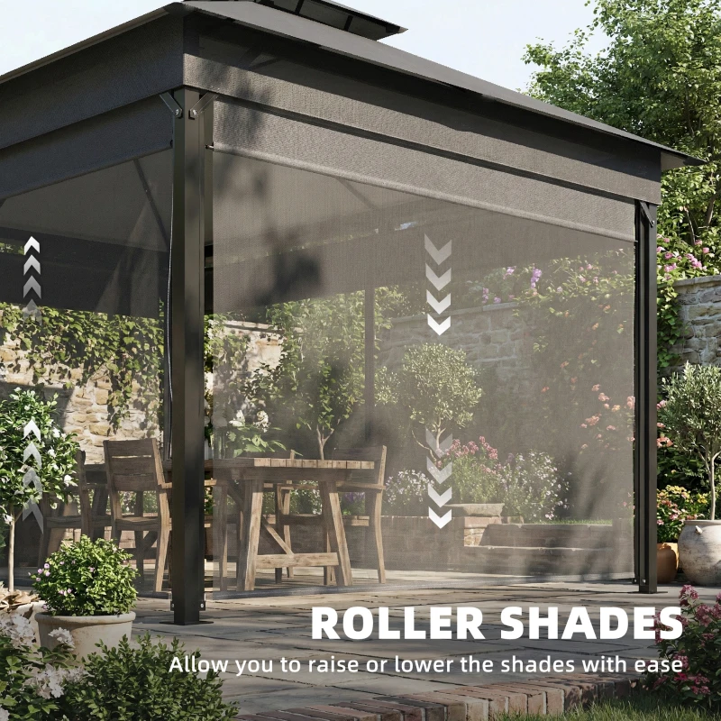 Outsunny Pavillon ca. 4x3m Wasserabweisend Stabil Winterfest Gartenpavillon mit Rollos Doppeldach Dachränder Metallrahmen