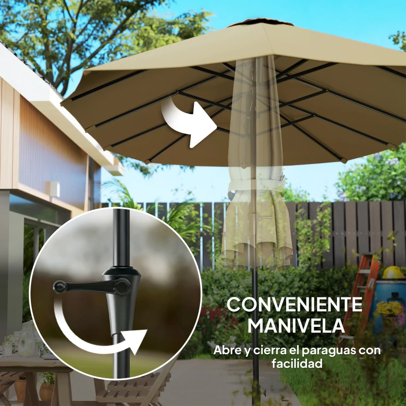 Outsunny Sombrilla Doble 4x2,2 m Sombrilla Terraza Exterior con Manivela Manual Impermeable y Protección UV30+ Café