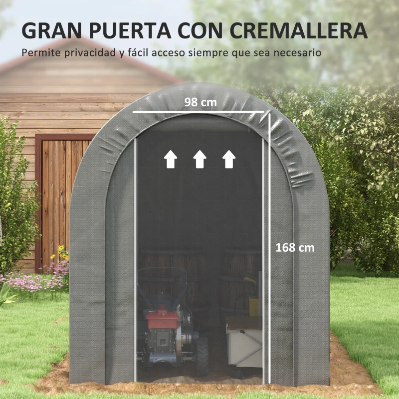 Outsunny Carpa de Jardín para Bicicletas con Marco de Acero Puerta con Cremallera Impermeable 2,4x1,6x1,9 m Gris Claro