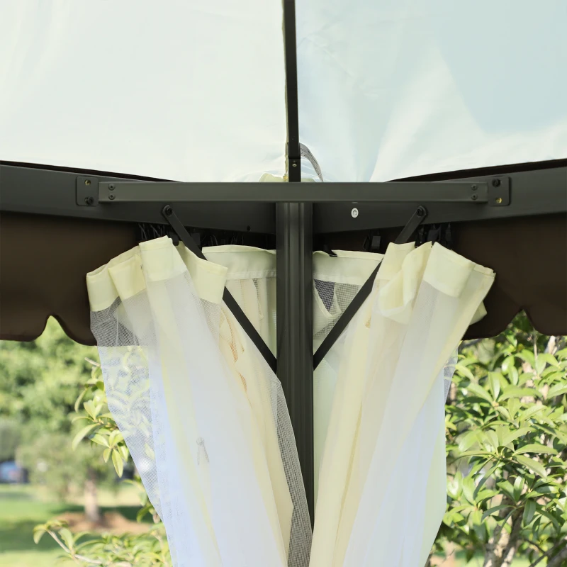 Outsunny Cenador de Jardín 4x3m Pabellón de Jardín Gazebo con Doble Techo Estructura de Aluminio UPF50+ para Exterior Crema