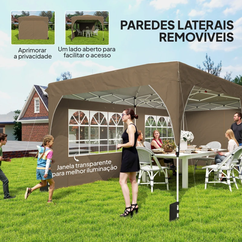 Outsunny Tenda Dobrável 6x3 m Pop-up com 4 Laterais Amovíveis Tenda de Jardim com Faixas Refletoras Altura Ajustável UPF50+ Bege