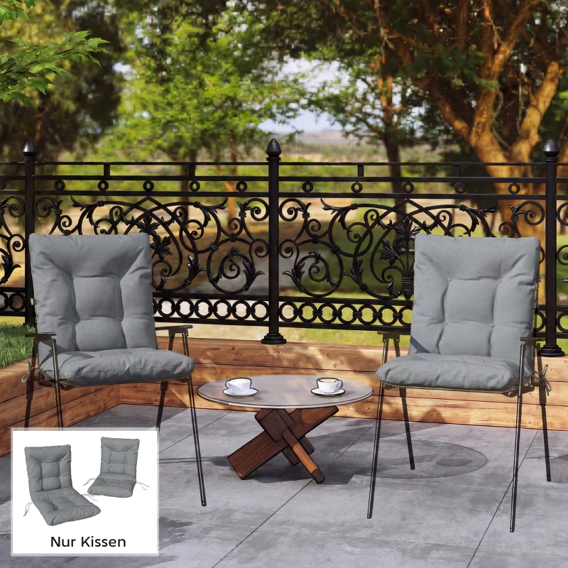 Outsunny Outdoor seat cushion with backrest and straps, water-repellent pad for indoor and outdoor use, Light Grey