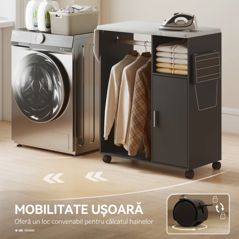 HOMCOM Dulap Masa Calcat – 3 Rafturi, Blat Burete & Ghidaj Rufe