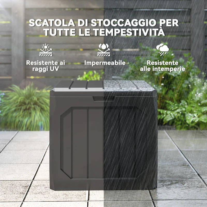 Outsunny Baule da Giardino 121L in Plastica con Maniglie e Impermeabile, 56x45x53 cm, Nero
