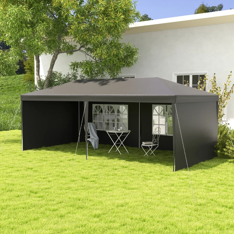 Outsunny Carpa de Jardín 6x3m con 4 Paredes Laterales 2 Ventanas Visibles Cenador Gazebo de Exterior para Fiestas Eventos Gris