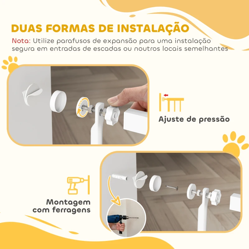 PawHut Barreira de Segurança para Cães e Gatos Extra Alta 180 cm Extensível 76-104 cm Separação 3,5 cm para Portas e Escadas Branco