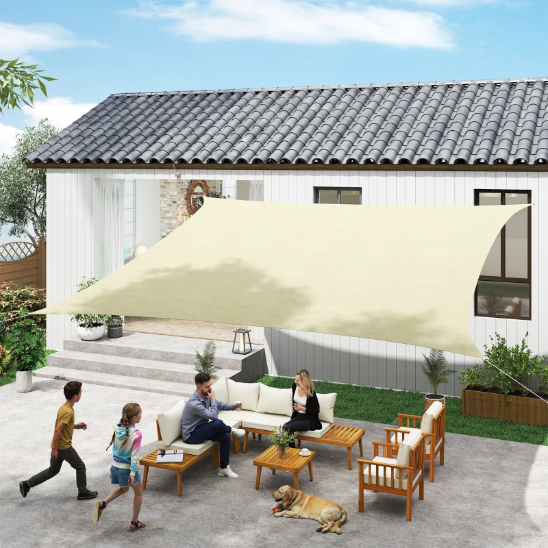 Outsunny Voile d'ombrage rectangulaire 4x6m toile ombrage extérieur protection anti-UV pour jardin terrasse patio balcon, sable