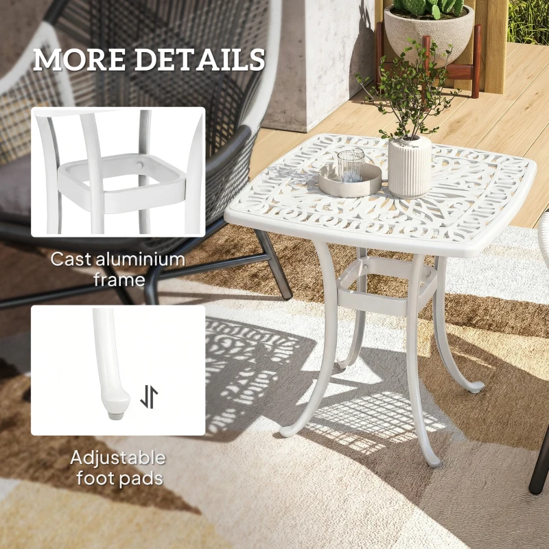 Outsunny Outdoor Garden Table with 38mm Dia. Umbrella Hole, Cast Aluminium Patio End Table with Anti-slip Foot Pads for Garden