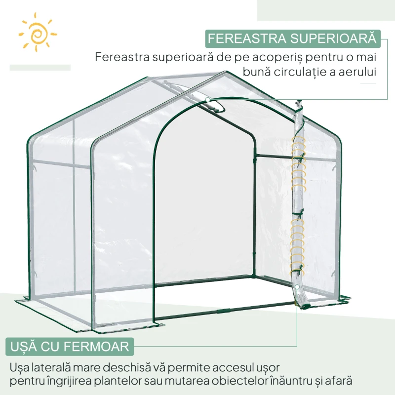 Outsunny Sera Cabina Portabila 6' x 3' x 6', Folie PE, Sera de Gradina cu Cadru de Otel, Usa cu Fermoar, Aerisire Superioara, pentru Flori, Legume, Puieti, Plante Tropicale, Verde