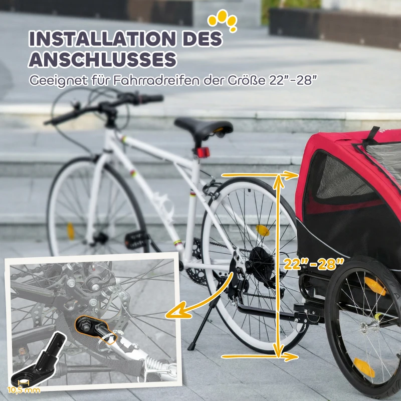 PawHut Hundeanhänger Faltbar mit Reflektoren Mesh-Fenster Rädern Tür Sicherheitsflagge für Hunde bis 20 kg 138x70x89 cm Rot