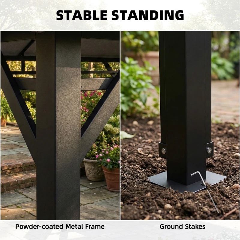 Outsunny Pavillon ca. 4x3m Wasserabweisend Stabil Winterfest Gartenpavillon mit Rollos Doppeldach Dachränder Metallrahmen