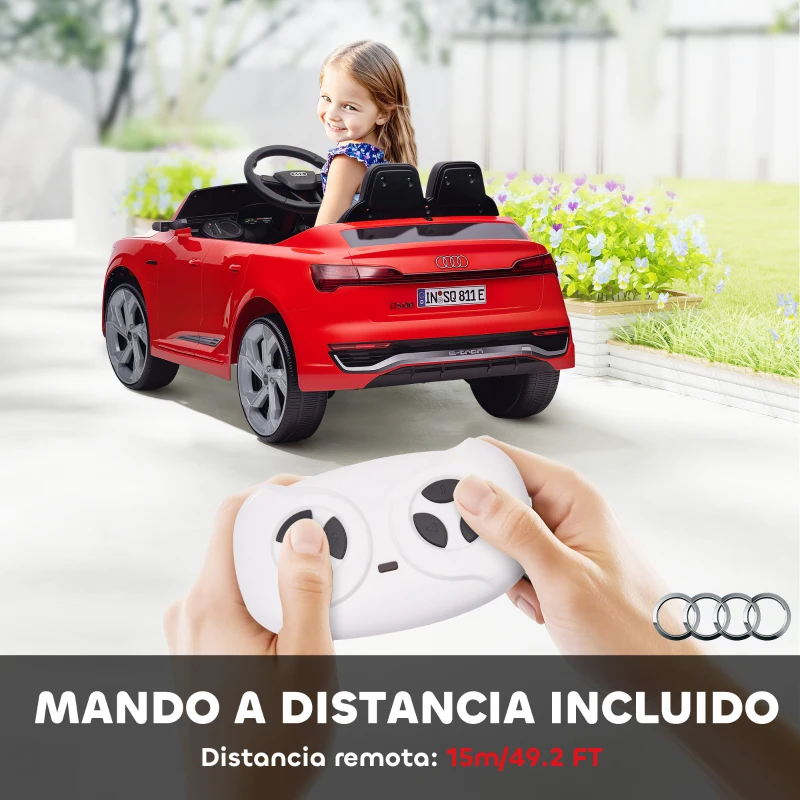 AIYAPLAY Coche Eléctrico para Niños Audi Q8 etron sportback con Batería 12V Mando a Distancia Faros Bocina y Música Rojo