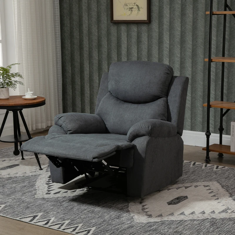 HOMCOM Sillón Reclinable Manualmente 150 Grados con Reposabrazos y Reposapiés Acolchado Grueso de Esponja Soporta hasta 150 kg 97x96x105,5 cm Gris
