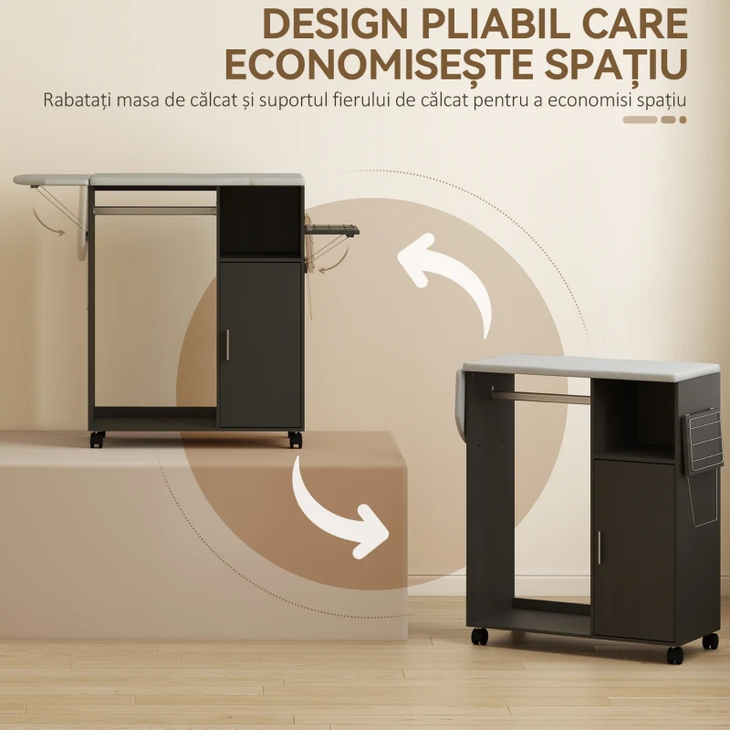 HOMCOM Dulap Masa Calcat – 3 Rafturi, Blat Burete & Ghidaj Rufe