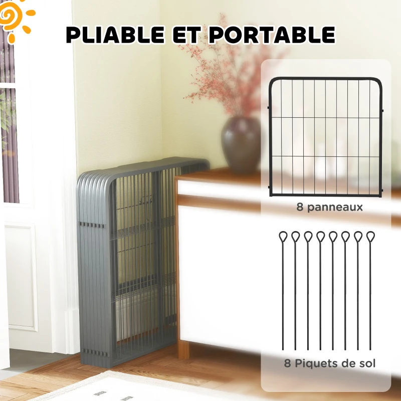 PawHut Parc pour chien enclos chien 8 panneaux modulable et pliable acier avec porte pour chiot intérieur extérieur 60 cm noir