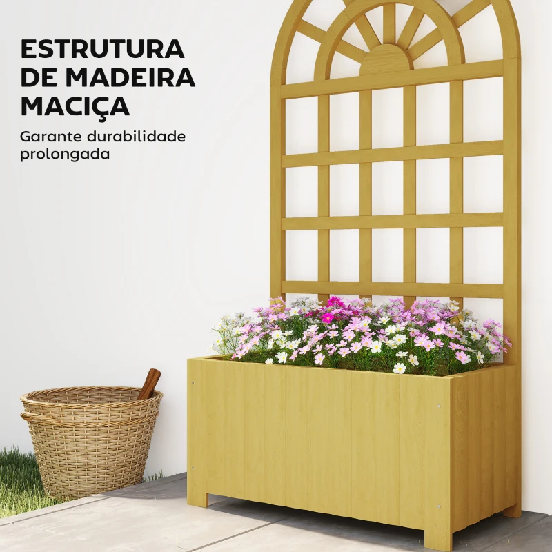 Outsunny Floreira com Treliça de Madeira para Plantas Trepadeiras com Orifícios de Drenagem Floreira Elevada 60x30x120 cm Madeira