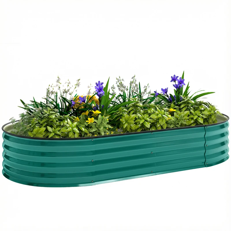 Outsunny Galvanised Raised Garden Bed, Metal Planter Box with Safety Edging, for Flowers, Herbs, Succulents, Light Green