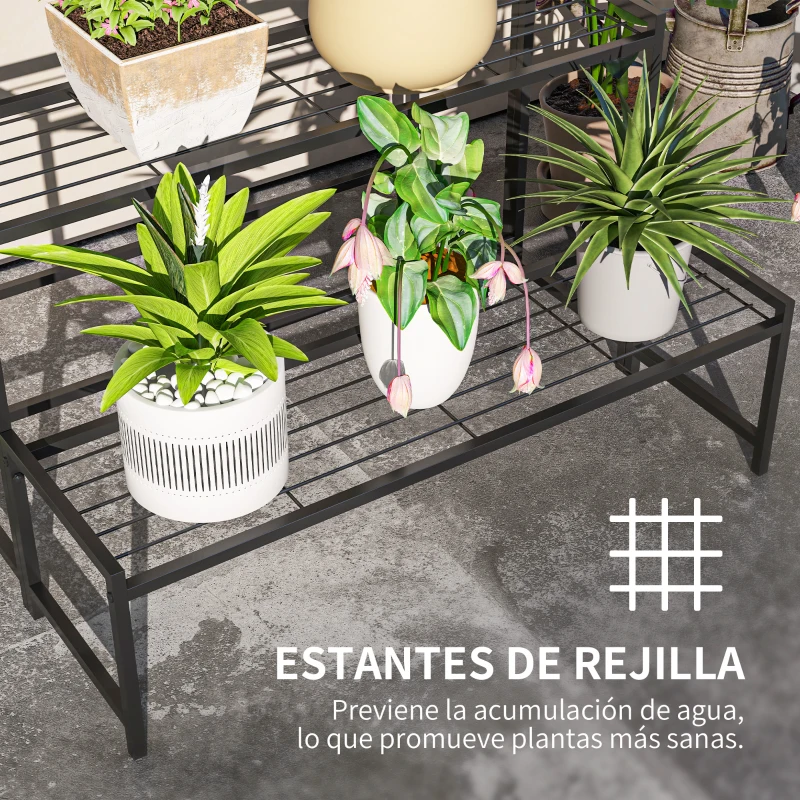 Outsunny Soporte para Plantas de Tres Niveles con Diseño en Escalera y Estructura Metálica Resistente para Interior y Exterior