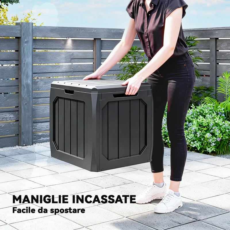 Outsunny Baule da Giardino 121L in Plastica con Maniglie e Impermeabile, 56x45x53 cm, Nero