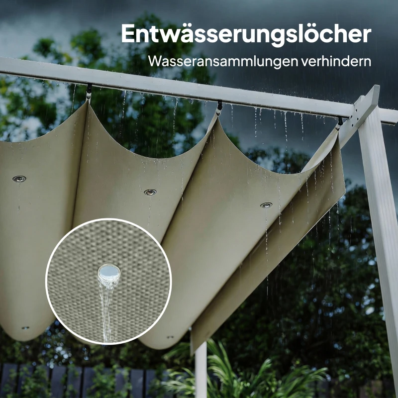 Outsunny Pergola 3 x 4 m Terrassenüberdachung mit Schiebedach, magnetische Verschlüsse, UV30+ Beige