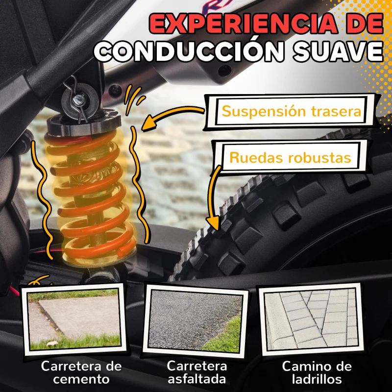 AIYAPLAY Moto Eléctrica para Niños 12V con Licencia Aprilia con Ruedas Auxiliares Desmontables 6 km/h Suspensión Trasera Blanco