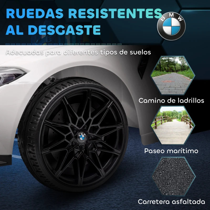 AIYAPLAY Coche de Batería para Niños 12V BMW M4 con Mando a Distancia Faros Bocina Música Velocidad 3-5 km/h Blanco
