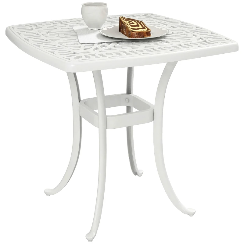 Outsunny Outdoor Garden Table with 38mm Dia. Umbrella Hole, Cast Aluminium Patio End Table with Anti-slip Foot Pads for Garden