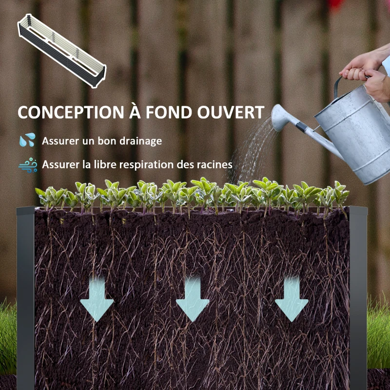 Outsunny Carré potager potager surélevé en acier galvanisé barres de soutien et plaques d'angle fond ouvert 240 x 40 x 45 cm gris foncé