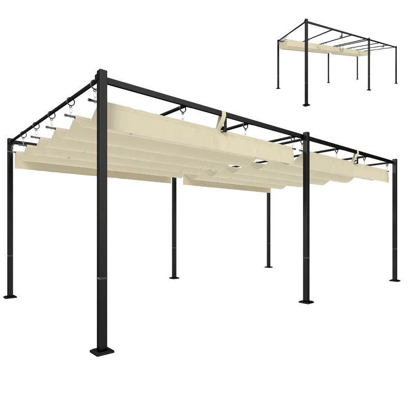 Outsunny Pérgola de Jardín 6x3 m con Techo Retráctil Protección UPF50+ Drenaje Cenador de Jardín para Patio Exterior Crema