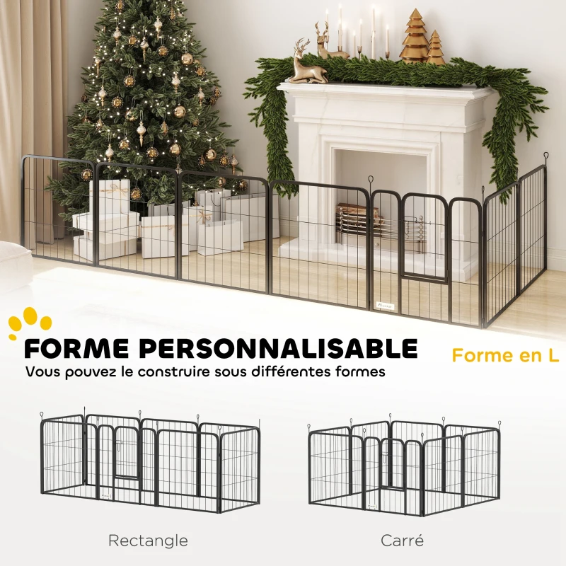 PawHut Parc pour chien enclos chien 8 panneaux modulable et pliable acier avec porte pour chiot intérieur extérieur 60 cm noir