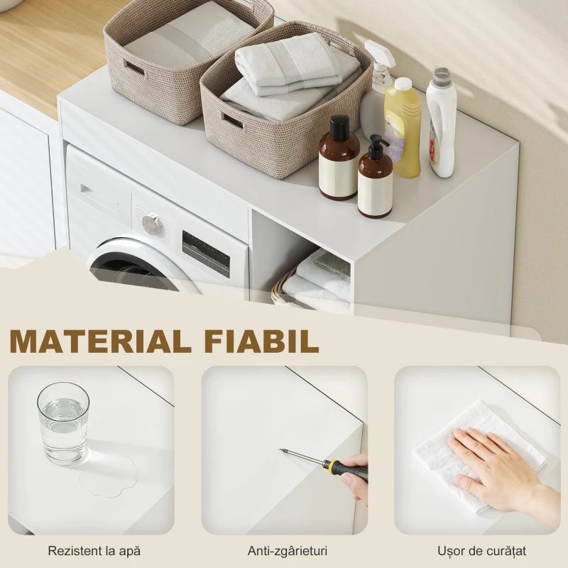 HOMCOM Dulap deasupra Mașinii de Spălat, Mobilier Modern cu Rafturi Deschise, Spațiu Economisit pentru Baie și Rufe, 96x60x95 cm, Alb
