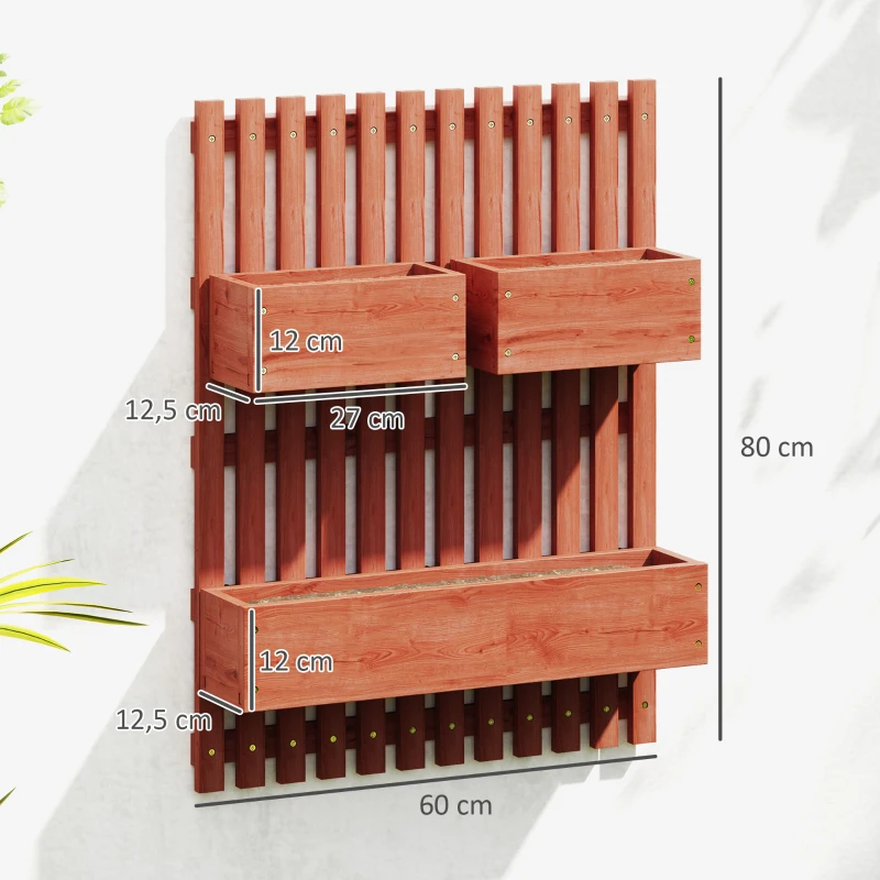 Outsunny Jardinera de Pared de Madera con Enrejado y 3 Macetas Móviles para Jardín Terraza Patio 60x16x80 cm Marrón