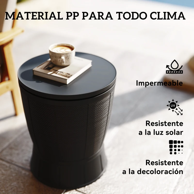 Outsunny Mesa Nevera para Exterior 41 L 3 en 1 Cool Bar Mesa Auxiliar con Altura Ajustable Cubo de Hielo Tapa Elevable Negro