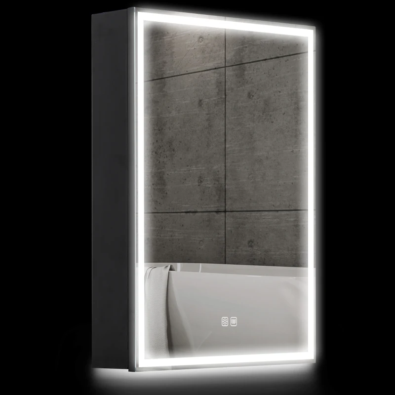 HOMCOM Armadietto Bagno con Specchiera, Luci LED Regolabili e Funzione Anti-Appannamento, Nero