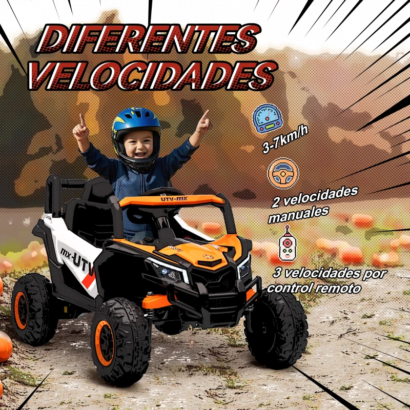 AIYAPLAY Coche Eléctrico para Niños UTV 12V con 2 Motores Control Remoto Velocidad hasta 7 km/h Sistema de Suspensión Naranja