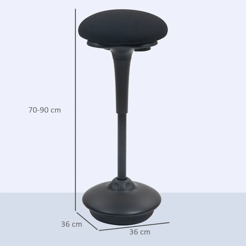 HOMCOM Tabouret de bureau debout tabouret ergonomique siège bascule à 360° large socle 36 x 36 x 70-90 cm noir
