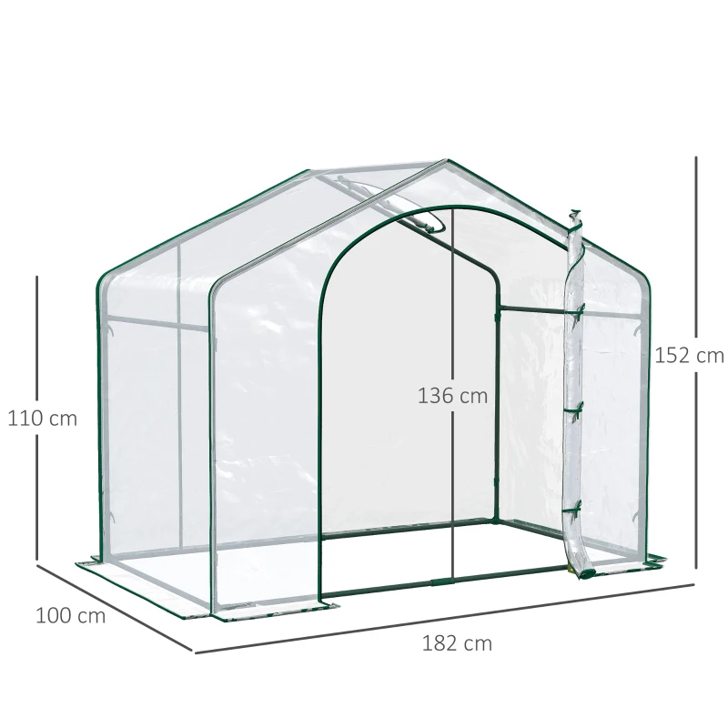 Outsunny Sera Cabina Portabila 6' x 3' x 6', Folie PE, Sera de Gradina cu Cadru de Otel, Usa cu Fermoar, Aerisire Superioara, pentru Flori, Legume, Puieti, Plante Tropicale, Verde