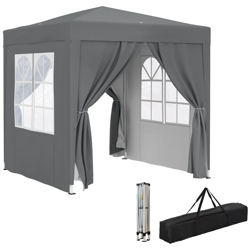 Outsunny Carpa Plegable 2x2m con 4 Paredes Laterales Tela Oxford 2 Ventanas y Bolsa de Transporte Anti-UV Impermeable Gris