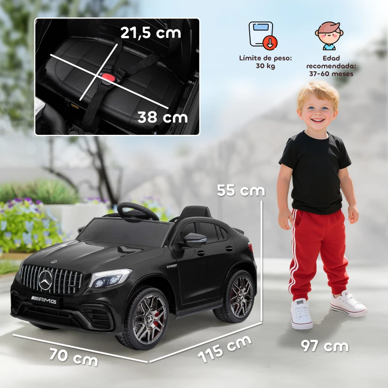 HOMCOM Coche Eléctrico para Niño +3 Años con Licencia de Mercedes 12V con Mando a Distancia Música y Luces Negro